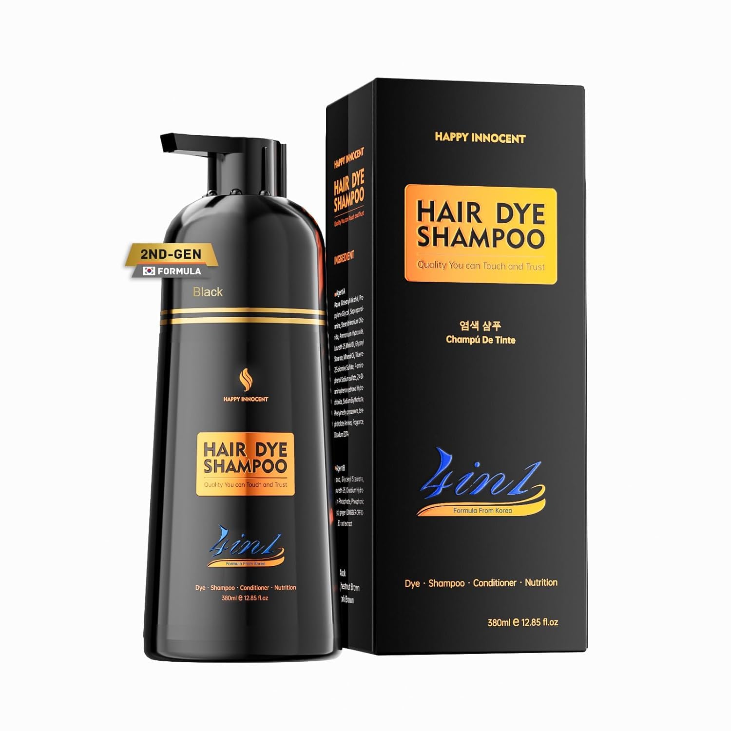 (Exp:28/10/2024) Long Lasting Hair Dye Shampoo for Woman & Man, Hair Color Dye Shampoo 4 in 1 for Gray Hair, Natural Black Hair Dye, No Harsh Chemical, Herbal extract
