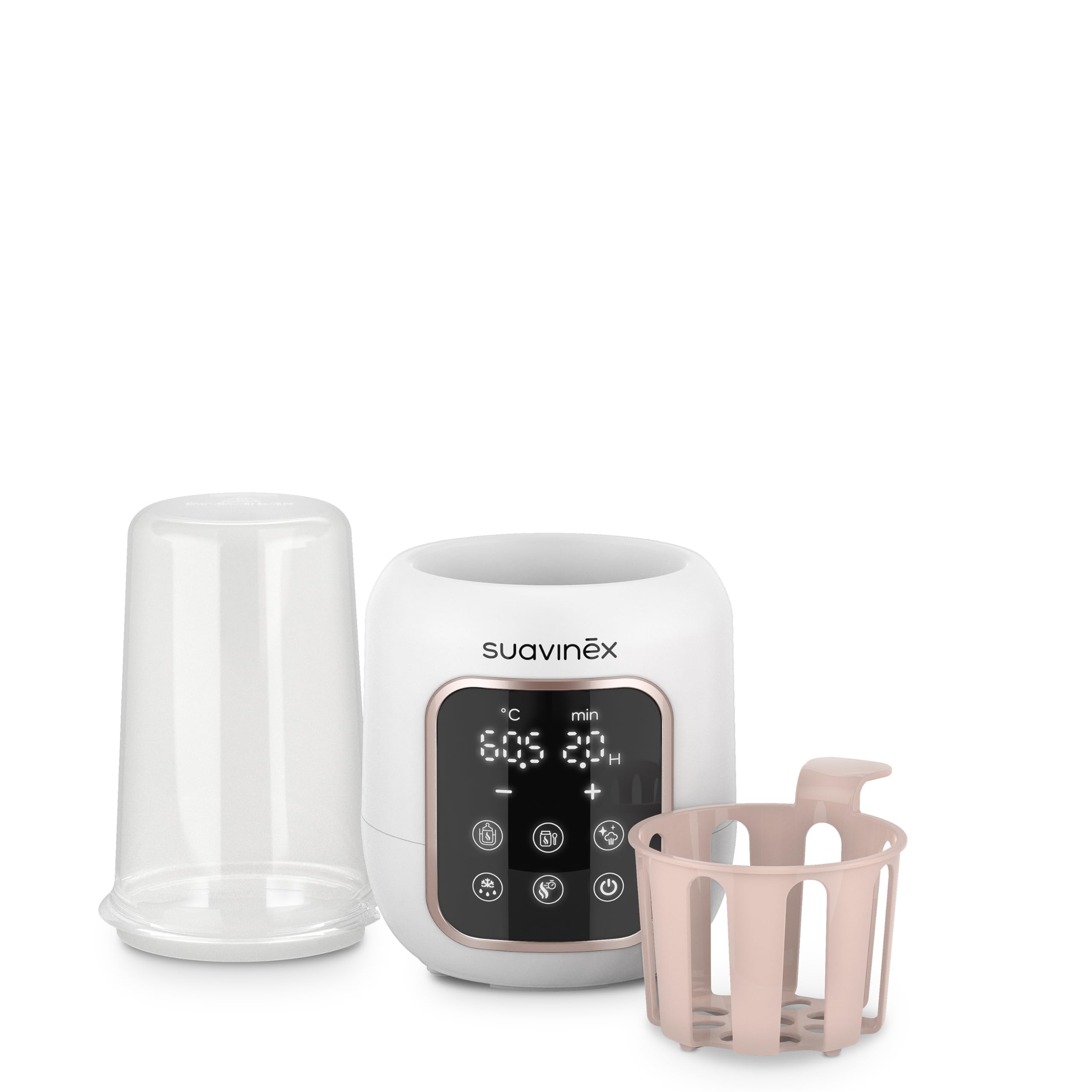 Suavinex, Scaldabiberon e Sterilizzatore 2 in 1, Sterilizza biberon e ciucci, Scalda e Scongela Biberon, Latte Materno e Omogeneizzati, con Modalità Rapida e Spegnimento Automatico, Facile da Usare