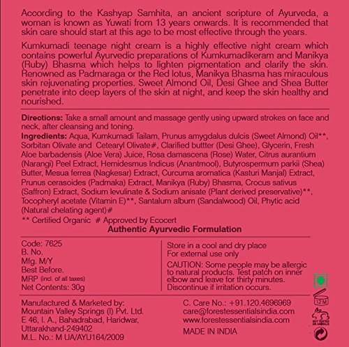 Miniatura 2 de Forest Essentials Crema de noche, Kumkumadi Keram Teenage, 1.06 oz