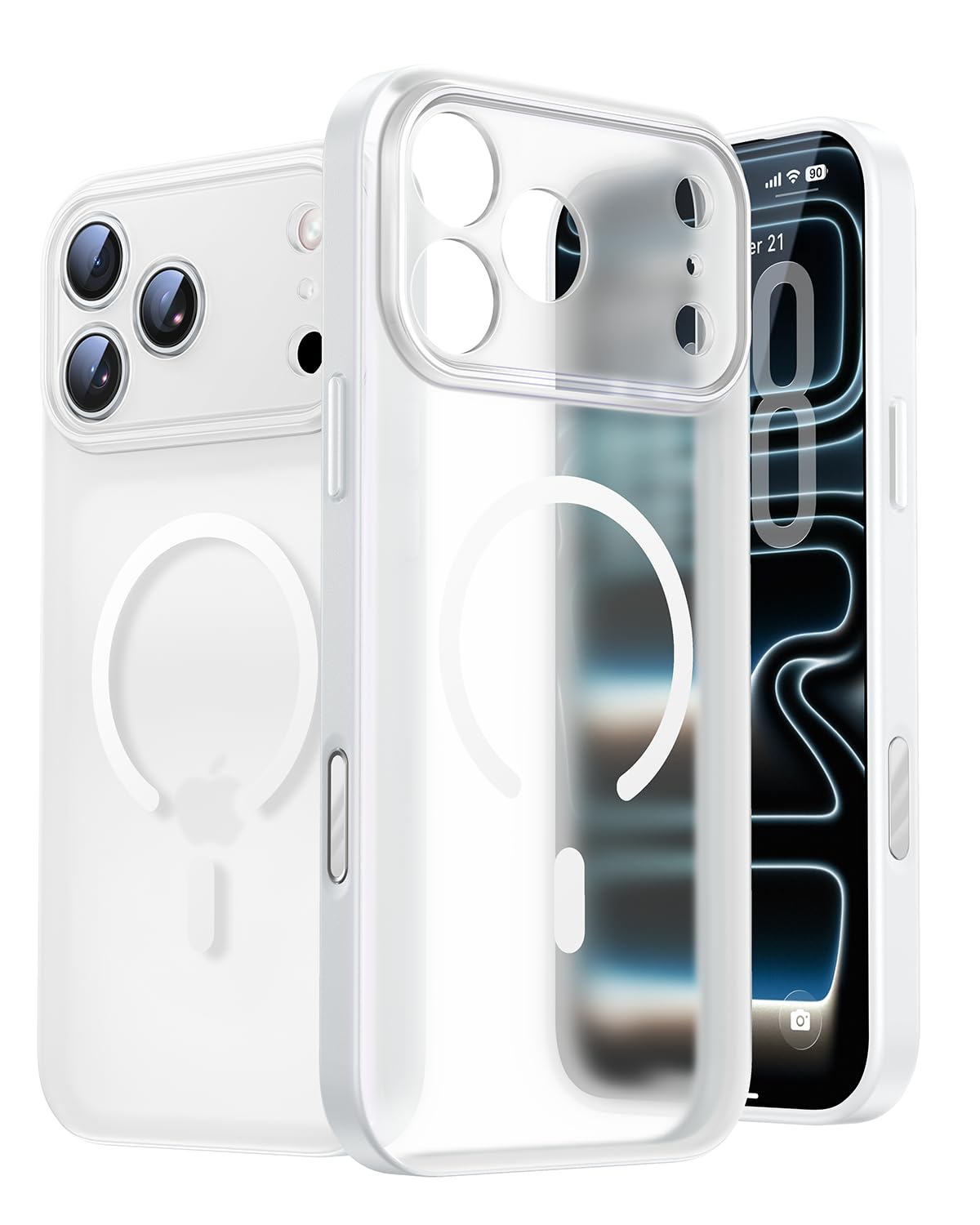 KIMMOO MagX für iPhone 17 Pro Max Hülle für MagSafe (Starke Magnetkraft) Militärstandard Kamera-Allschutz Handyhülle iPhone 17 Pro Max Case Stoßfest Kratzfest Mattierte Transluzente Cover, Matt Weiß