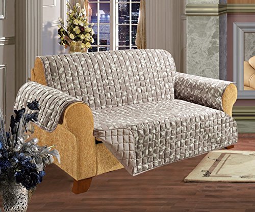 CELINE LINEN Quilted Pet Dog Children Kids - Furniture Protector- Microfiber Slip Cover Natural LoveSeat Leaf Design