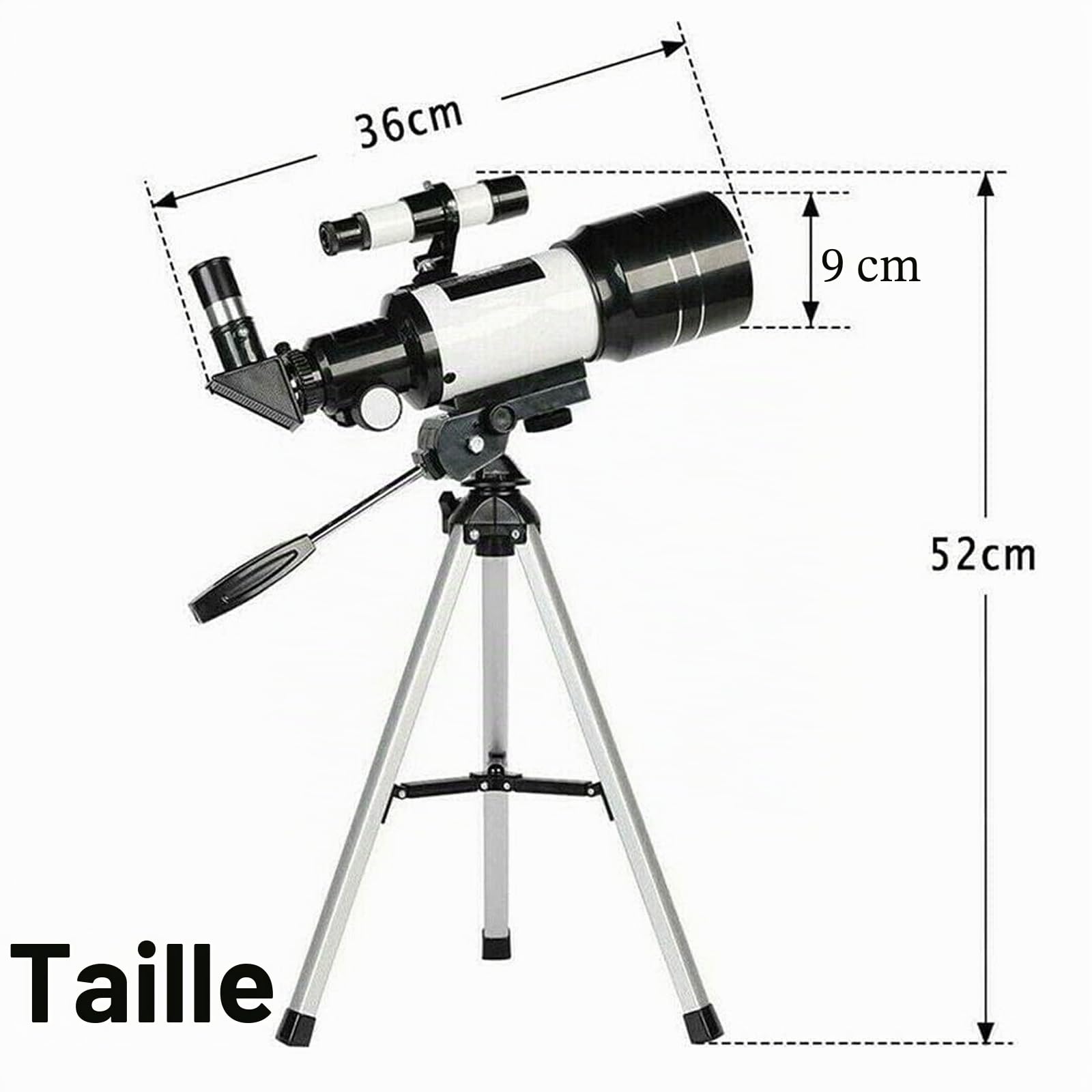 Télescope astronomique pour adultes et enfants débutants, télescope astronomique 150X, télescope 300 x 70 mm avec adaptateur trépied pour smartphone