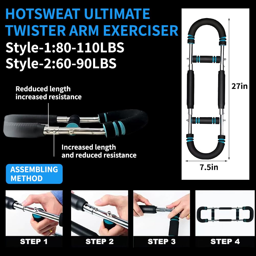 Shaker Twister Arm Trainer, 18-45,4 kg, équipement d'entraînement de poitrine réglable, entraîneur de bras, entraînement de bras Twister, barre portable Power Twister, design amovible, fitness