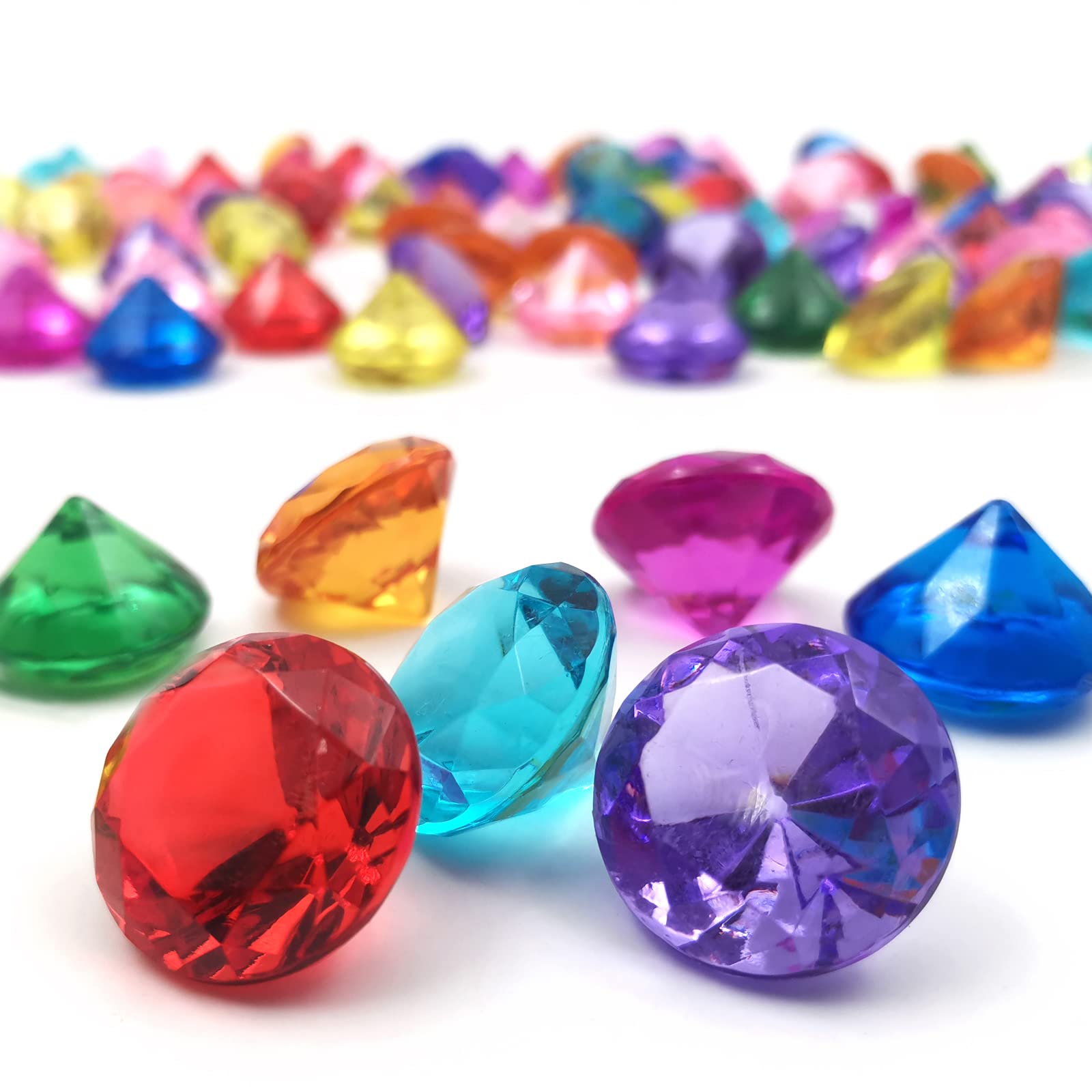 100Pcs Clear Acrylic Diamonds 25mm Wedding Table Scatters Gemstones Confetti for Vase Fillers,Floral Decor,Bridal Shower Decorations,Home Centerpieces,Candle Display (Multicolor)