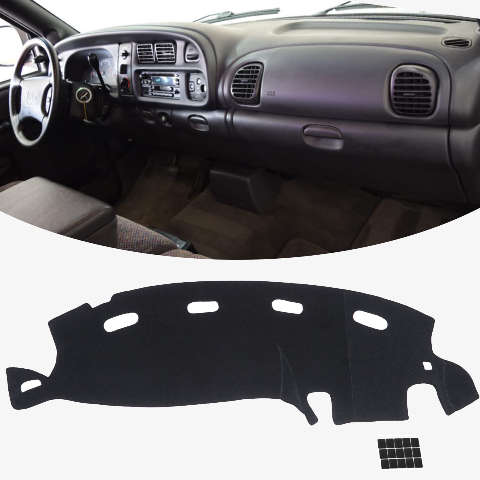 UV Protection Cover Dashboard Cover For 1998-2001 Dodge Ram 1500/2500/3500 - Grey Anti-Glare Dash Mat With Non-Slip Backing 1998-2001 Ram Dashboard Cover - Foto 2