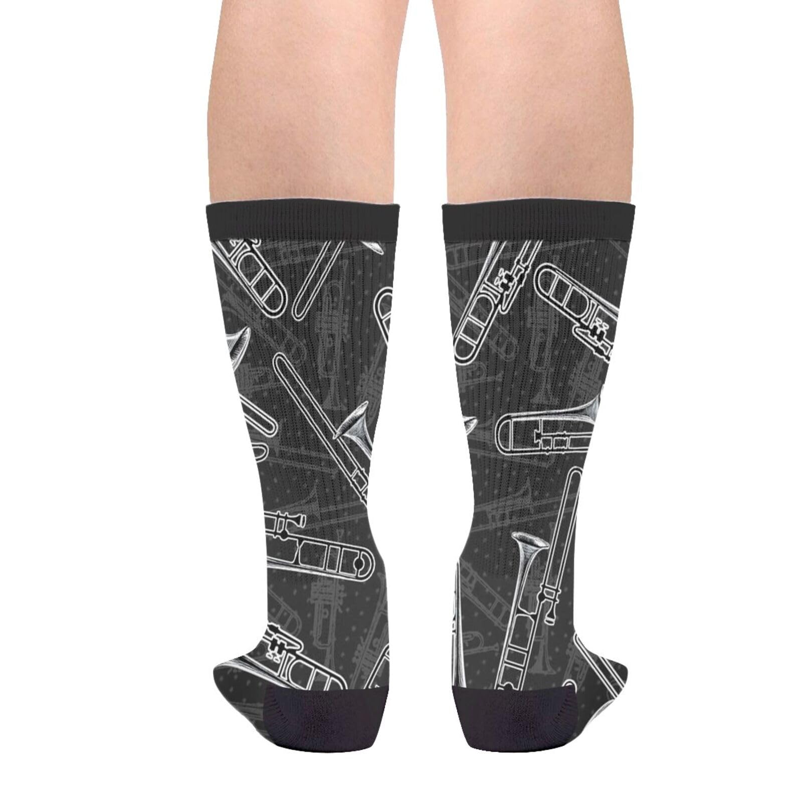 YISHOW Black White Trombones Vintage Unisex Novelty Crew Socks Casual Funny Crazy Dress Socks Gift