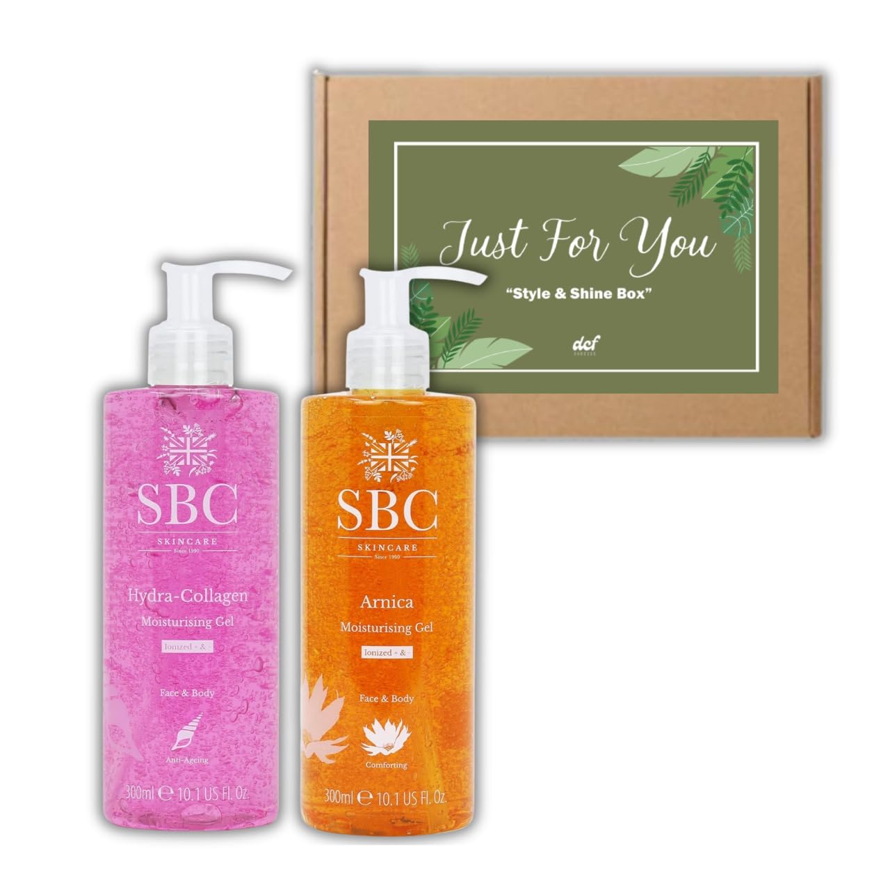SBC Skincare Set, Arnica Gel for Holistic Family Muscle Relief and Post-Exercise Recovery, Paired with Hydra-Collagen Anti-Ageing Moisturising Gel - 300ml Each, Ultimate Hydration and Skin Renewal