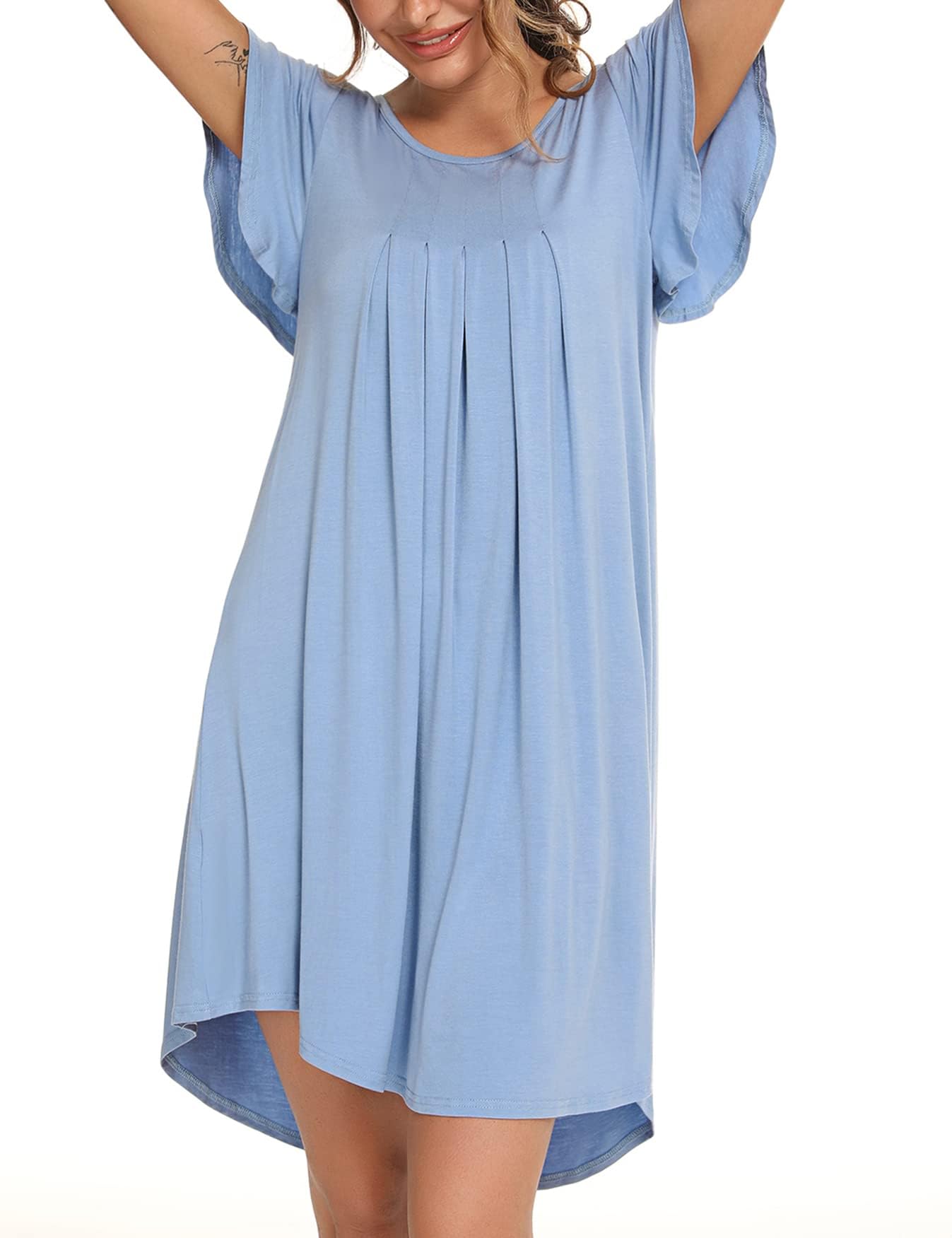 Uniexcosm Camison Mujer, Camisones de Mujer Algodon Camisón de Mujer de Manga Corta con Volantes Camisones Suelto Respirable en Cuello Redondo Vestido para Hogar Casual