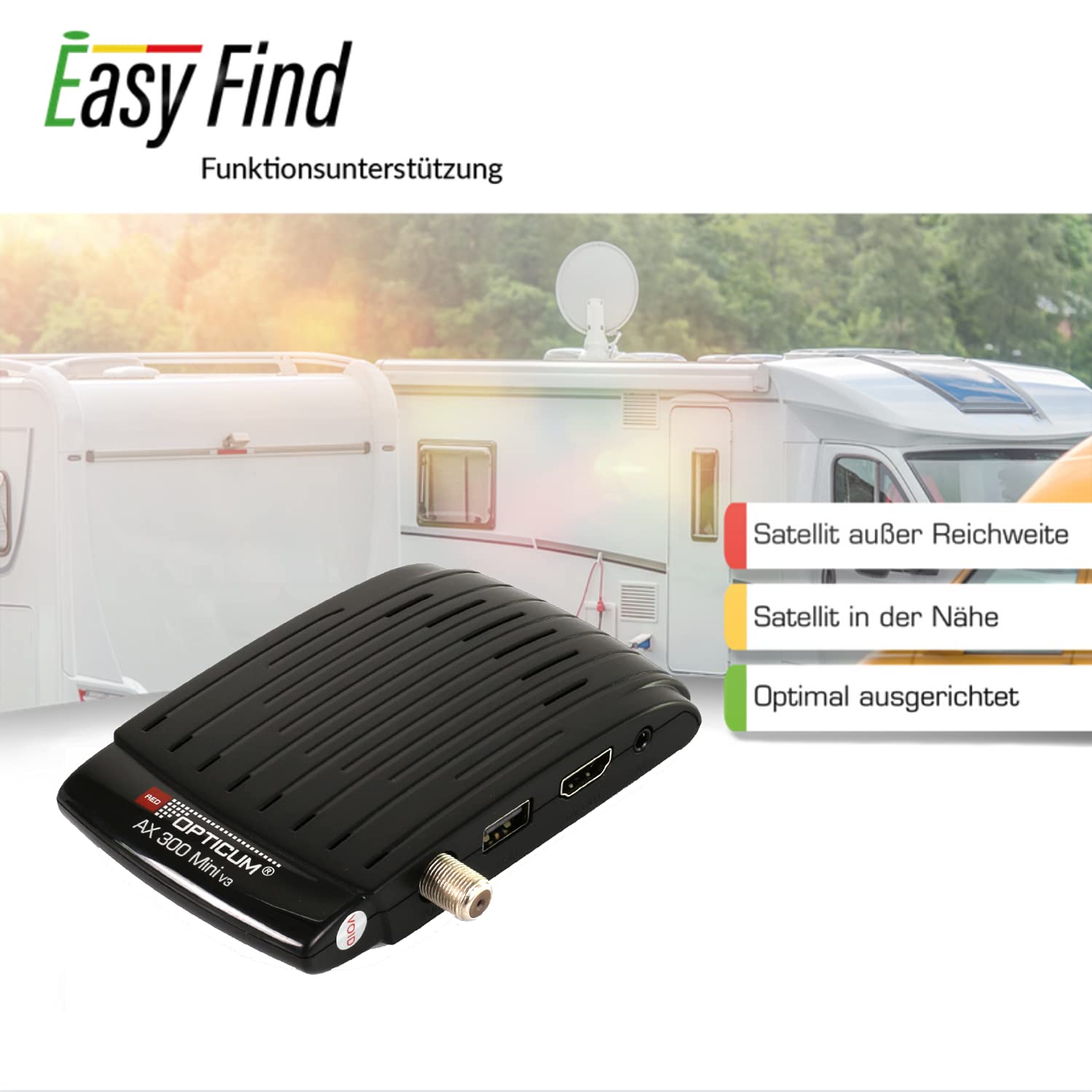 Opticum Camping Sat-Anlage Komplettset HD mit AX 300 Mini V3 Receiver Single LNB Koffer