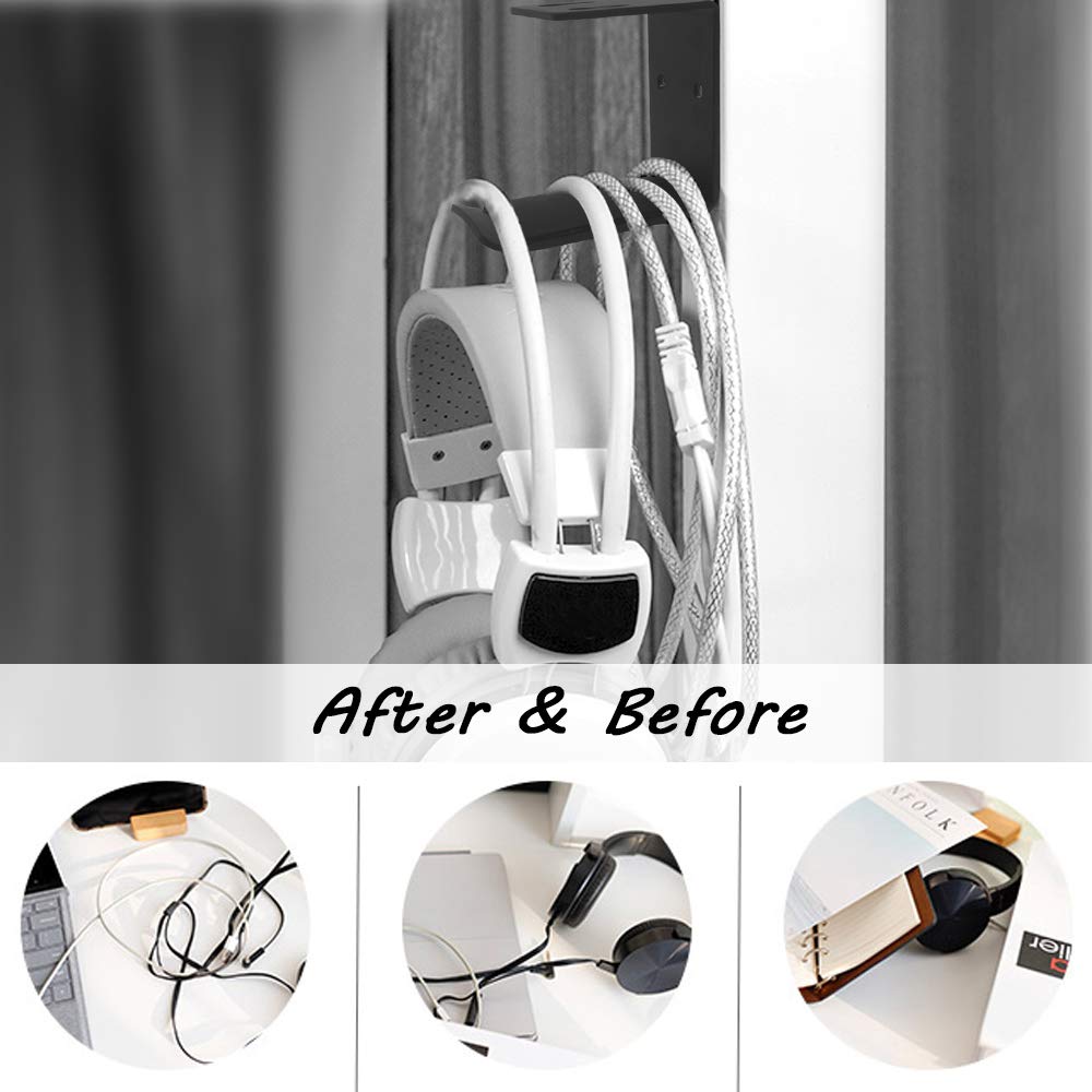 Supporto Per Cuffie In Alluminio - Gancio Da Scrivania Con Nastro Adesivo O Viti, Portata 800 G, Nero - Foto 4