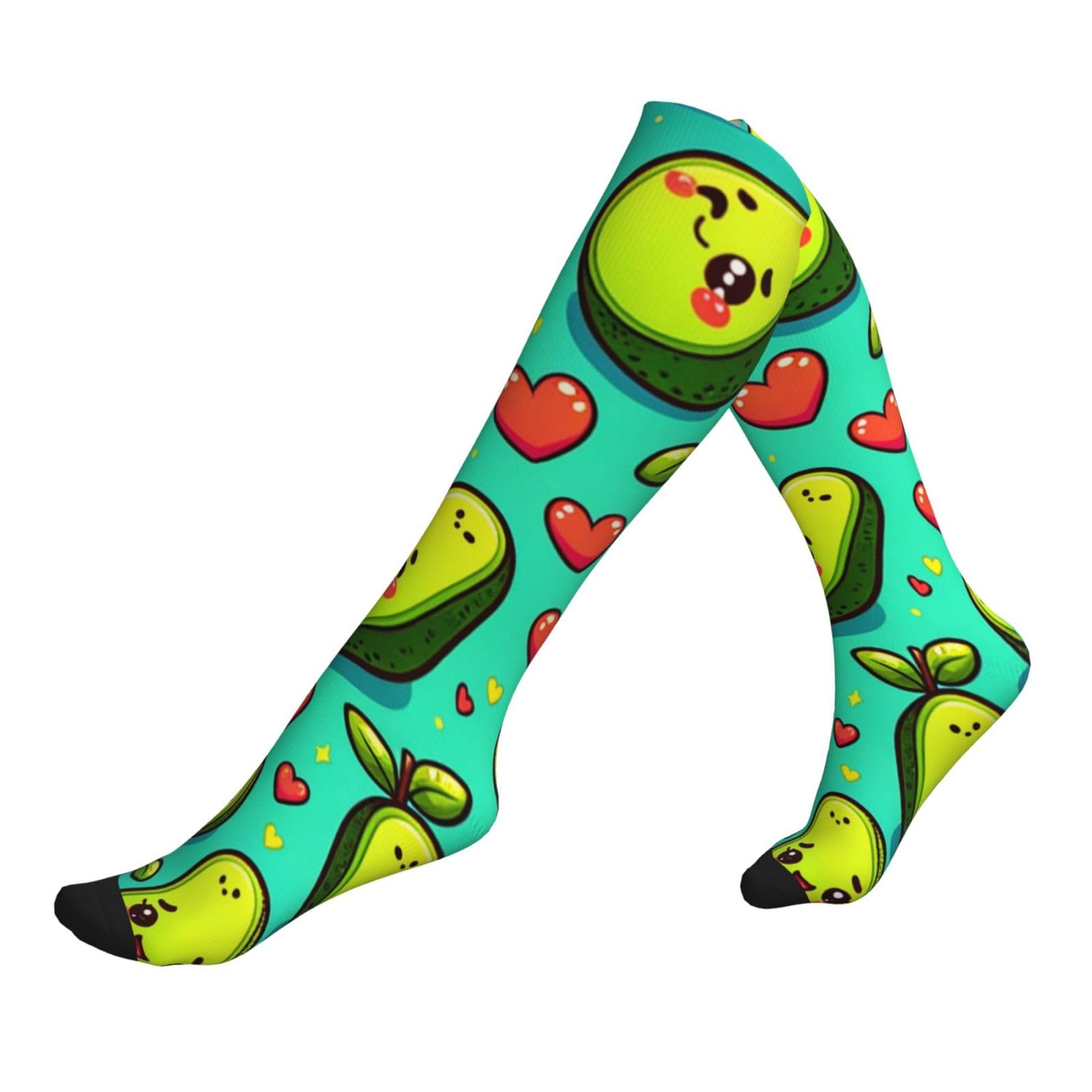 Jiufotk Unisex As Pic Cute Cartoon Avocado Outdoor Recreation Socks Calf Compression Socks, Mid Calf Socks For Daily Use