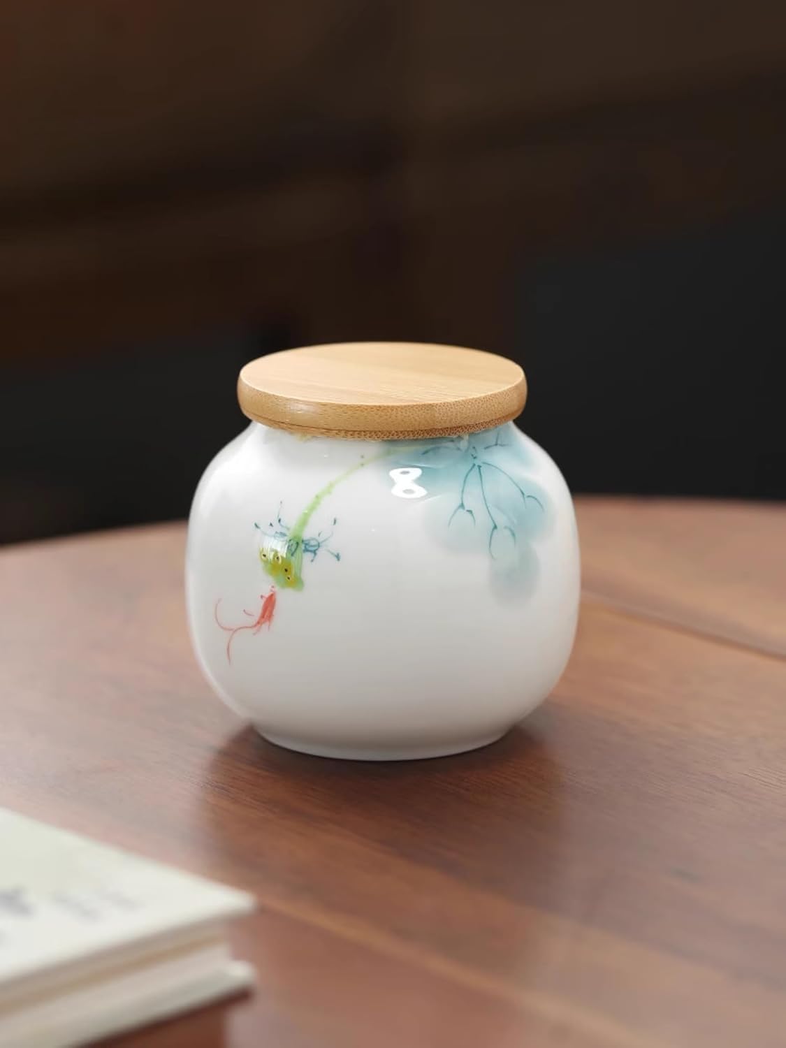 Hand-drawn Ceramics Tea Caddy, 210ml 7.1oz, Storage Tank Chinese Kung Fu Tea Set