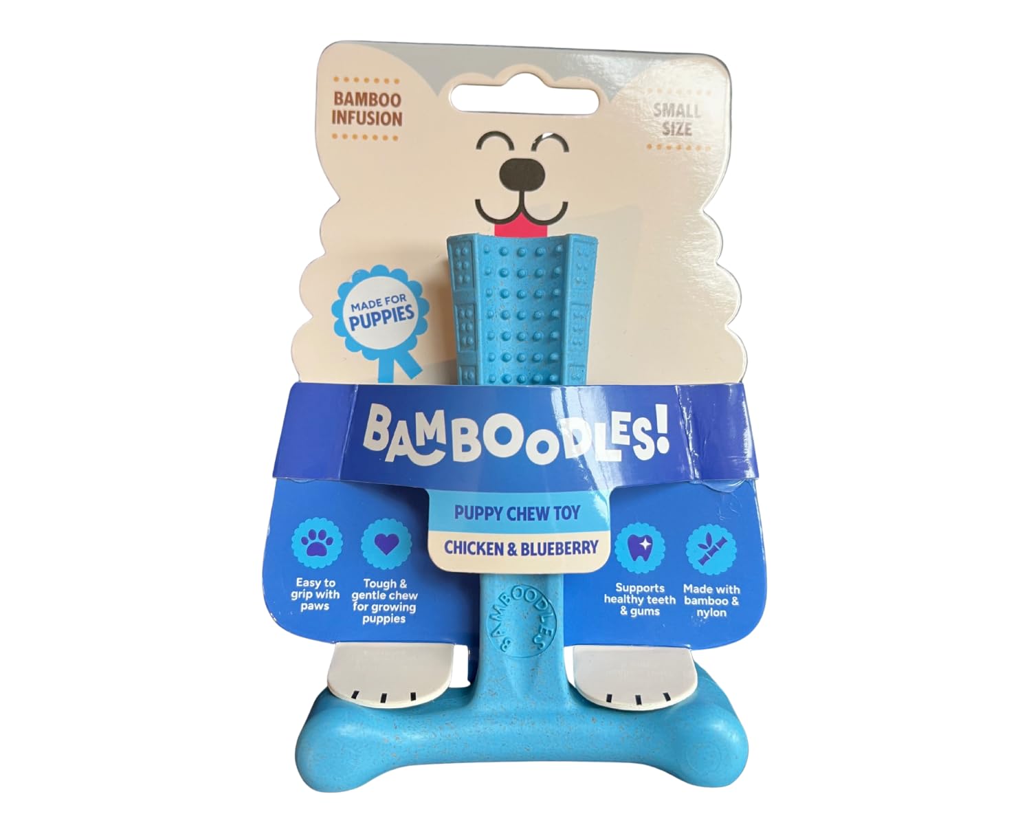 Bamboodles Puppy Dog Chew – Chicken and Blueberry Flavour | Small | T-Bone Shape | Gentle Chew Stick for Puppies | Long Lasting Natural Chew Toy to Soothe Teething