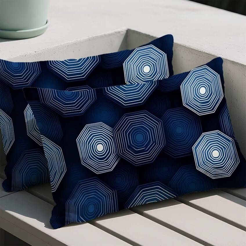 Coussin extérieur imperméable housse 80x100cm anti-tache bleu marine géométrique - 2