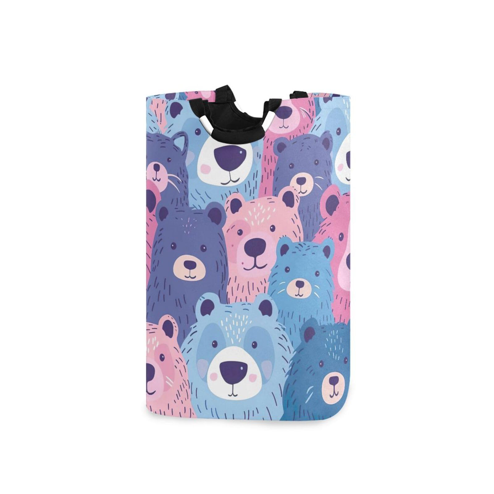 Jihqo Laundry Hamper Basket Cute Bears Collapsible Nursery Storage Bin Waterproof Clothing Baskets for Home Bedroom Bathroom Washing Room