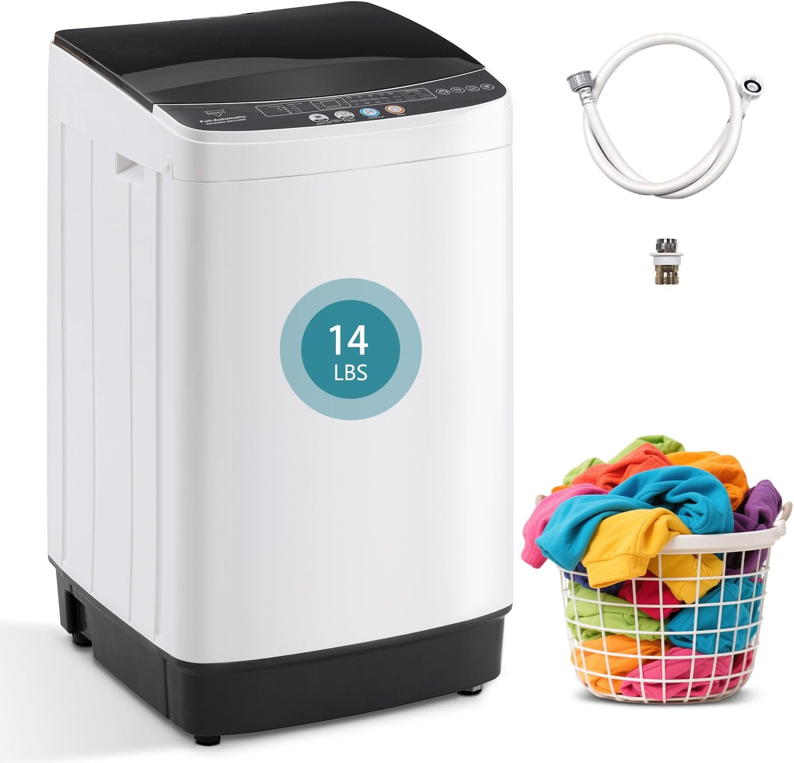 1.9 Cu.Ft Portable Washing Machine, Full-Automatic Electric Laundry Machine with 10 Programs, Compact Clothes Wash and Spin Combo with Stainless Steel Drum, Drain Hose for Apartment, Dorm,Home