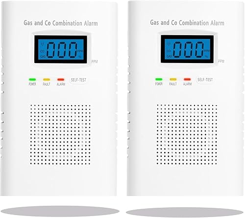 Detector de monóxido de carbono enchufable y detector de gas natural, alarma de CO 2 en 1 y detector de fugas de gas con alarma de sonido y luz para