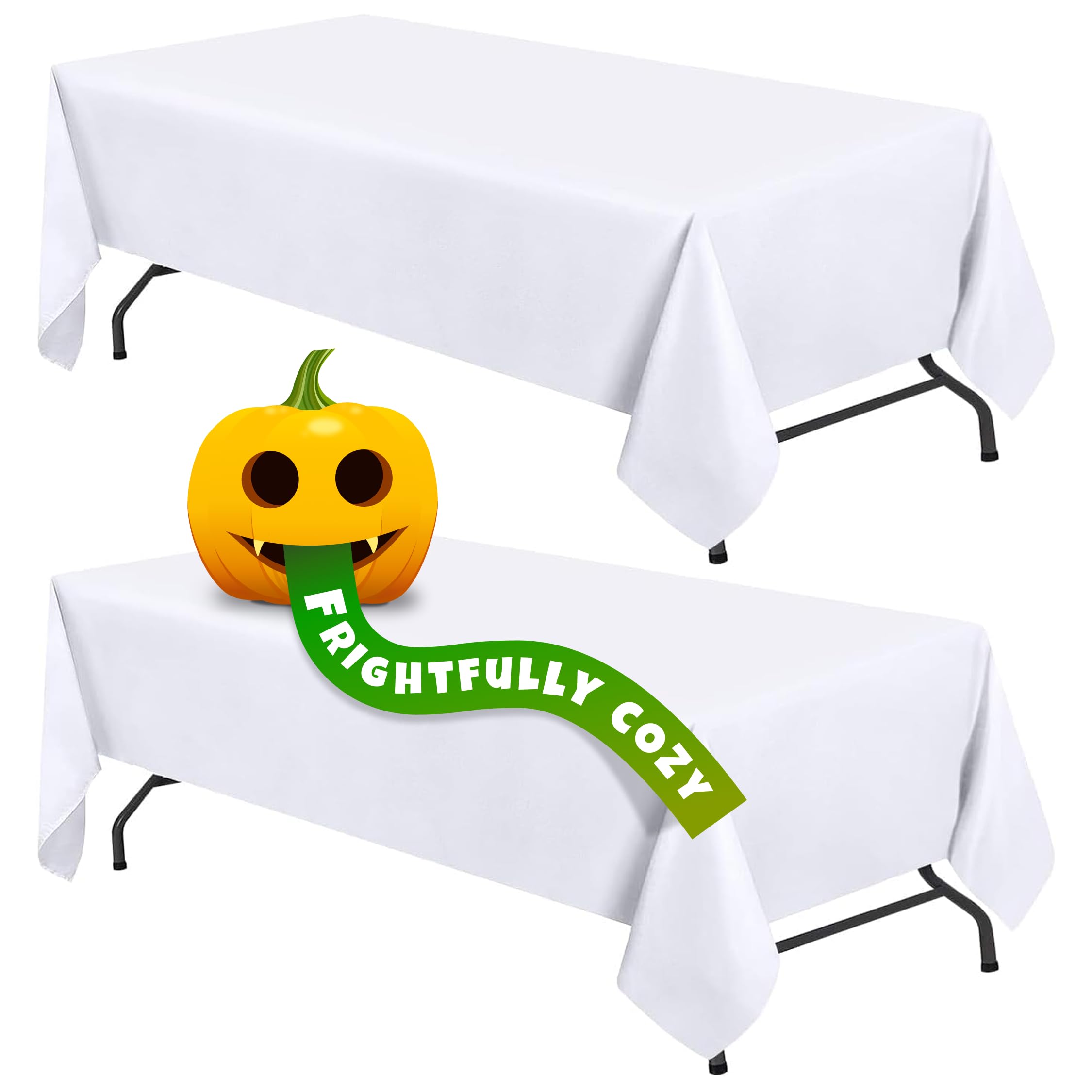 WEALUXE Set of 2 White Rectangle Tablecloth for Tables 8ft [60x126 Inch] White Table Cloths for 8 Foot Rectangular Tables, 200 GSM Poly Tabletop Covers Washable Fabric Stain, Wrinkle Resistant, 2 Pack