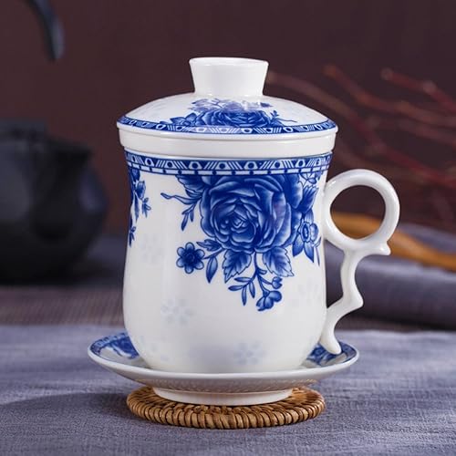 Miniatura 7 de Taza de té de porcelana con tapa de infusor y juegos de platillos Taza de café de cerámica china Jingdezhen Taza de té de hoja suelta Sistema de