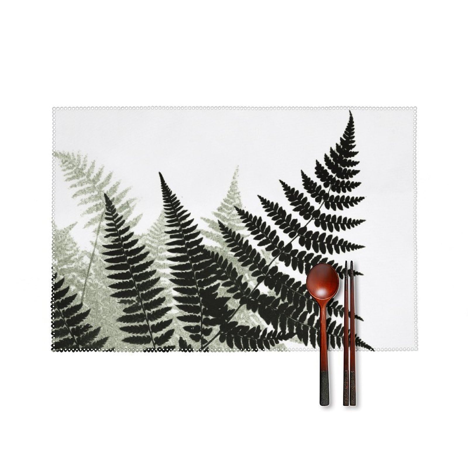 Natural Plant Silhouette Fern Leaf Placemats Set of 6, 12x18 Inch Heat Resistant Washable Canvas Table Mats, Stain Resistant Decorative Dining Placemats for Kitchen, Restaurant, Outdoor Party