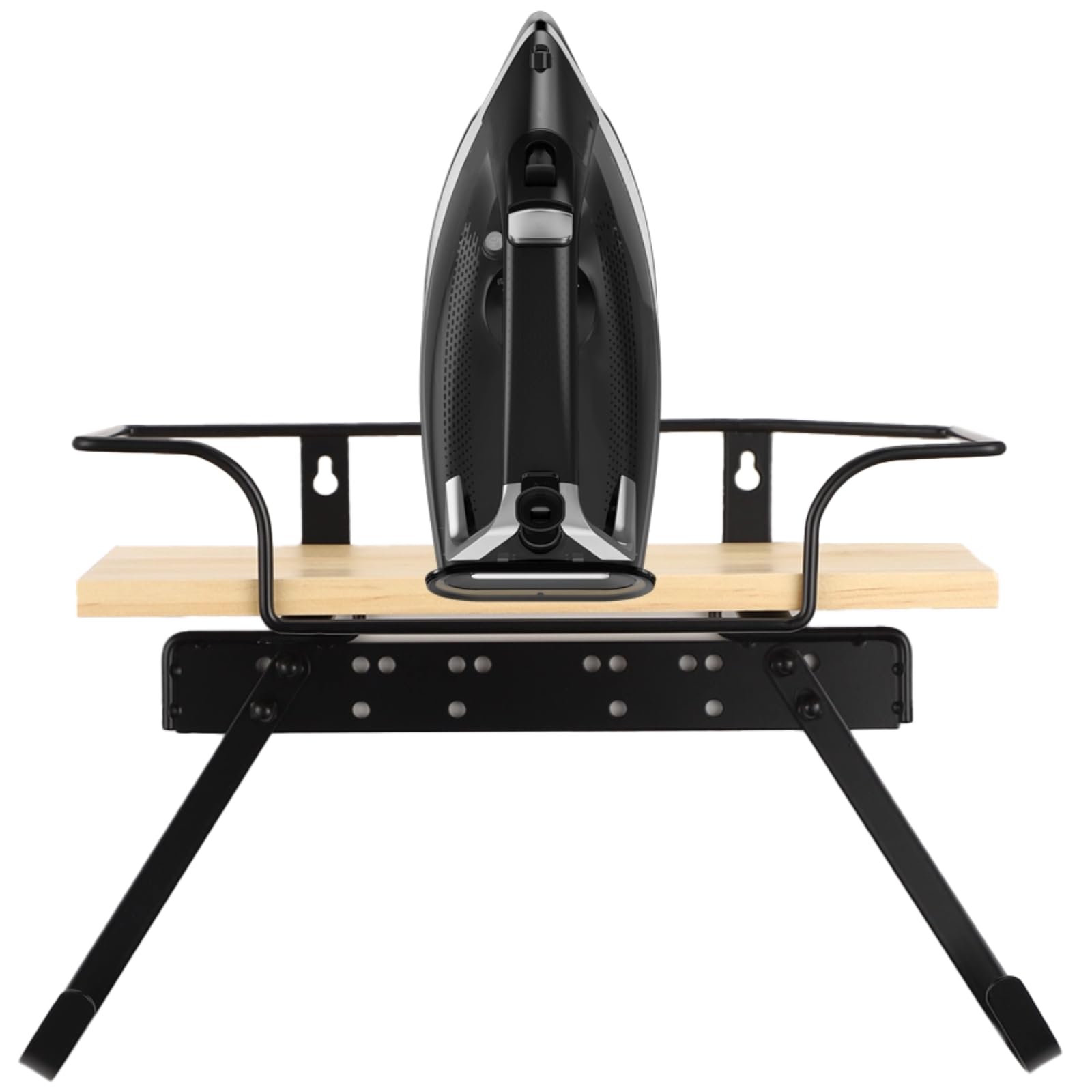Wall Mounted Ironing Board Holder with Dual Removable Hooks, Space-Saving Wood Ironing Board Hook for Laundry Room Utility Room Accessories, 12.4 x 6.1 x 10 in