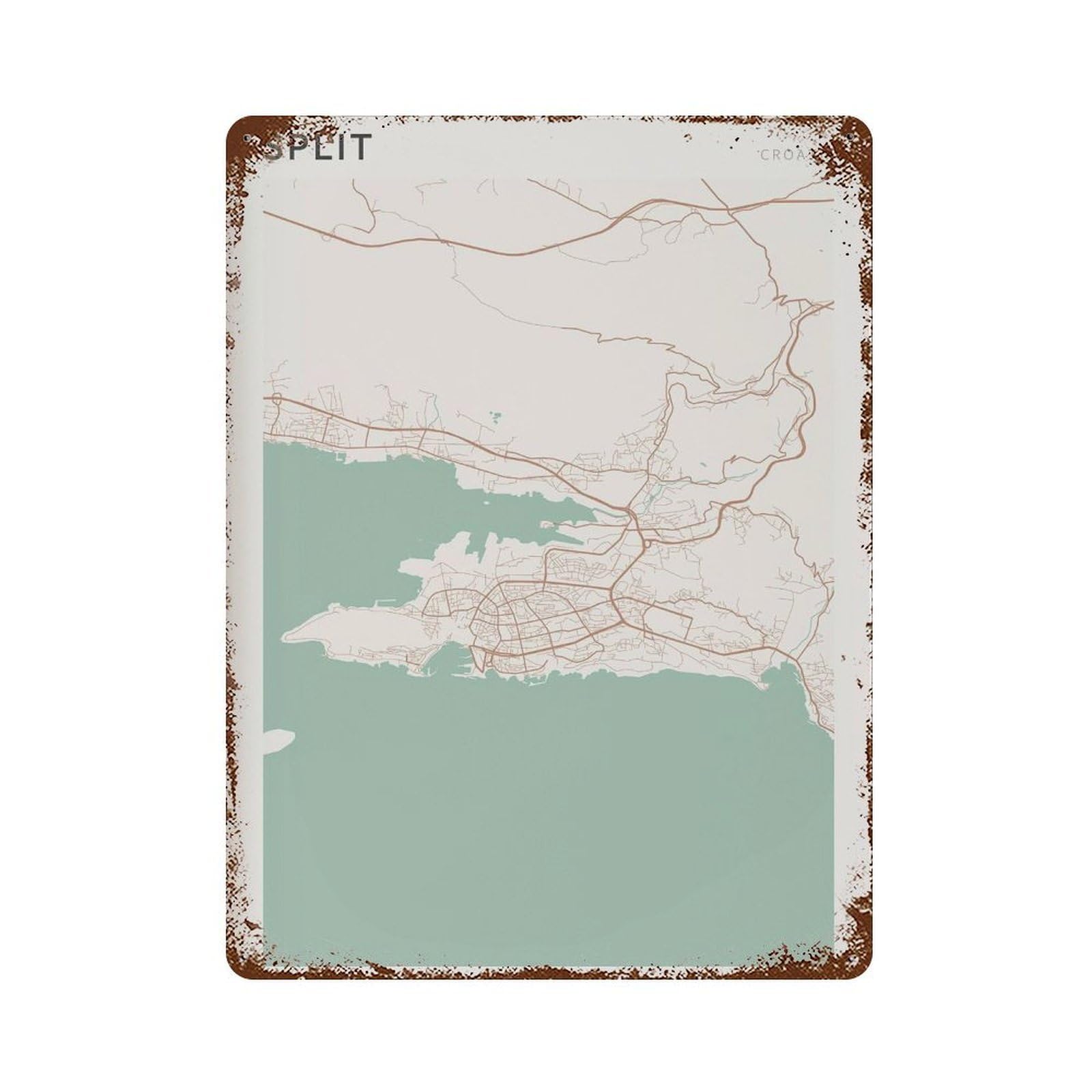 xiaoxiaoshen Split Map Croatia Travel Gift Farmhouse Decor Wall Decor Art Metal Tin Poster Modern Home Decor Art Home Bar Shop Decorations Vintage Sign 40x30cm