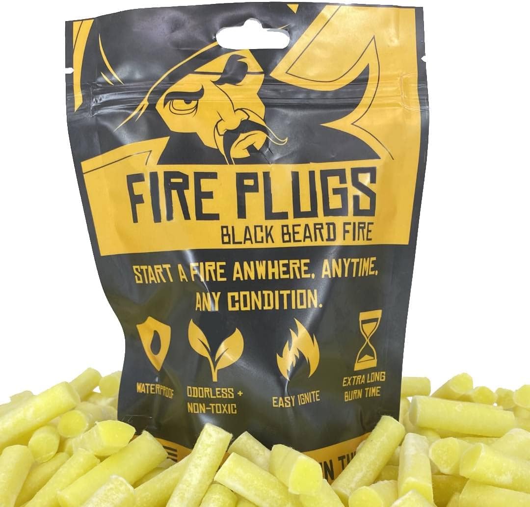 Black Beard Fire Plugs (50 Plugs) | 100% Weatherproof Fire Starter for Campfires | Can Light 50+ Fires | Extra Long Burn Time | 30 Yr Shelf Life for Emergency Survival Kits | Made in USA, Yellow Black Beard Fire Plugs (50 Plugs) | 100% Weatherproof Fire Starter for Campfires | Can Light 50+ Fires | Extra Long Burn Time | 30 Yr Shelf Life for Emergency Survival Kits | Made in USA, Yellow