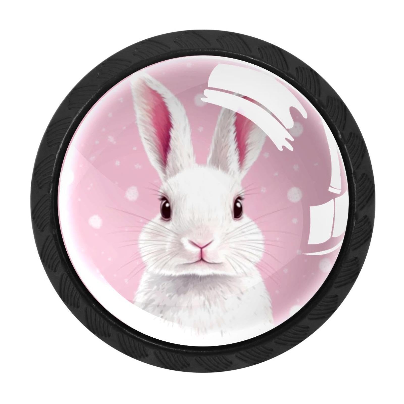 CHENZZZZ 4 Pieces Rabbit Head Pink Drawer Knobs, 35mm Black Cabinet Knobs, Drawer Pulls and Knobs, Dresser Drawer Knobs, Cabinet Hardware Kitchen Cabinet Knobs