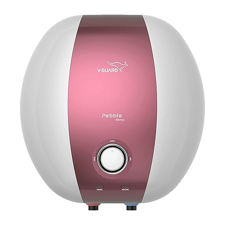 V-Guard Pebble Shine 10 Litre Water Heater (Geyser) with Rust-proof ABS Body | BEE 5 Star Rating | Vitreous Enamel Tank Coating | Free PAN India Installation & Connection Pipes | White-Grape Frost
