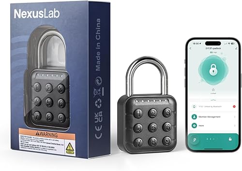 NexusLab Candado inteligente de 6 dígitos con aplicación TUYA - IP67 impermeable, aleación de zinc militar, 10 contraseñas, alertas duales para