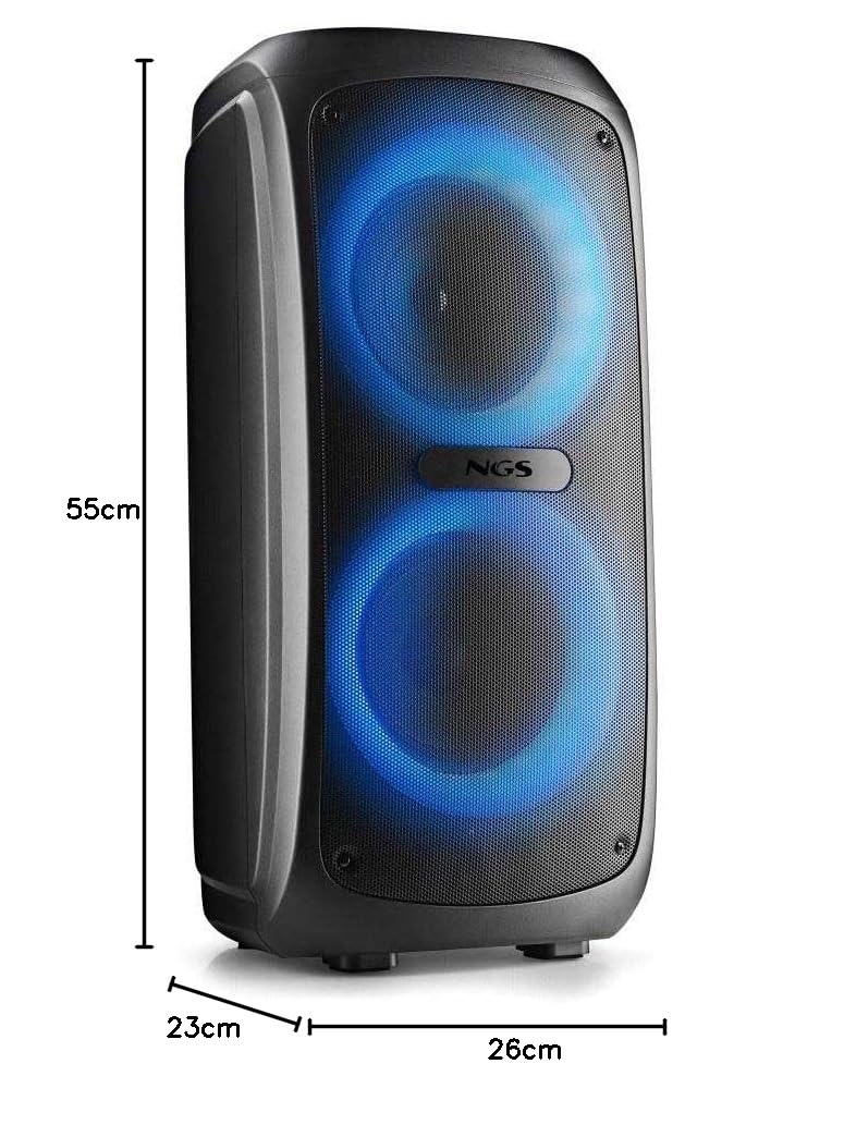NGS Wild Temper - Altoparlante portatile Bluetooth 5.3 per feste, 200 W, TWS, luci LED RGB, doppio ingresso microfono karaoke, USB/AUX, batteria da 4400 mAh