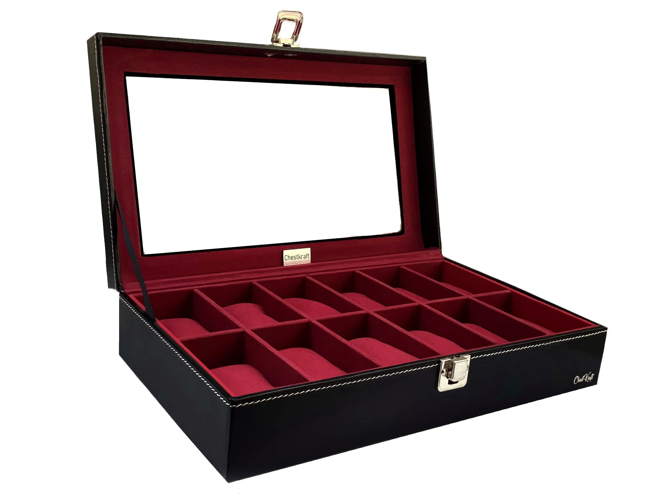 ChestKraft Watch Box (Wine Blaze-12 Slots Luxury Watch Box, Black Leatherette with Wine Suede) (B091JCTZN8) Amazon Price History, Amazon Price Tracker