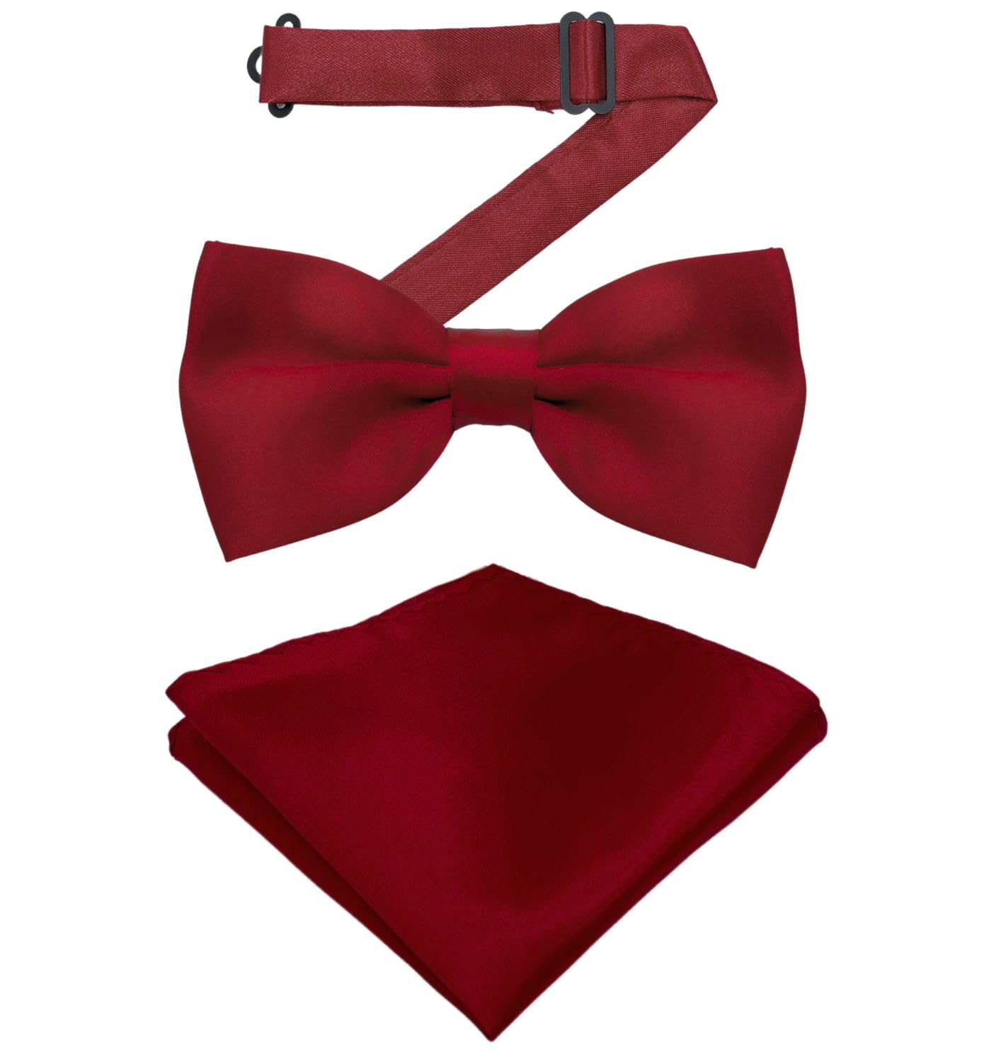 MDSTYLE Bow Ties for Men Pre-Tied Adjustable - Classic Men's Bow Tie - Tuxedo Wedding Formal Bowtie Solid Color Bowties (Burgundy Bow Tie and Pocket Square)