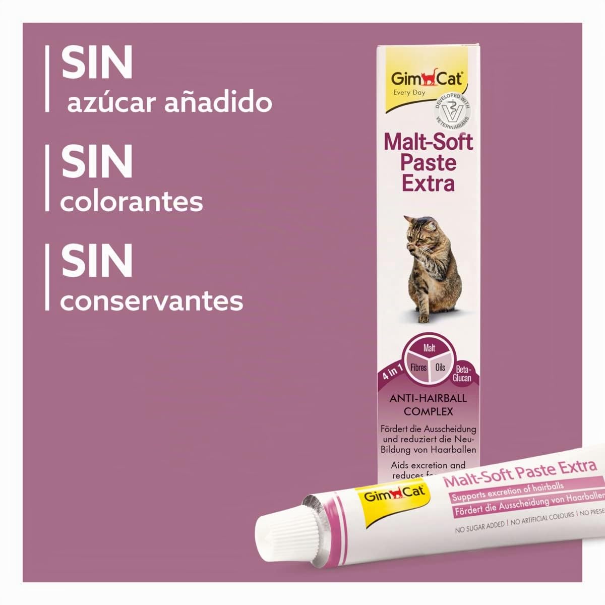 GimCat Malt-Soft Extra, pasta con malta- Anti-Hairball snack para gatos favorece la excreción de bolas de pelo - 1 tubo (1 x 200 g)