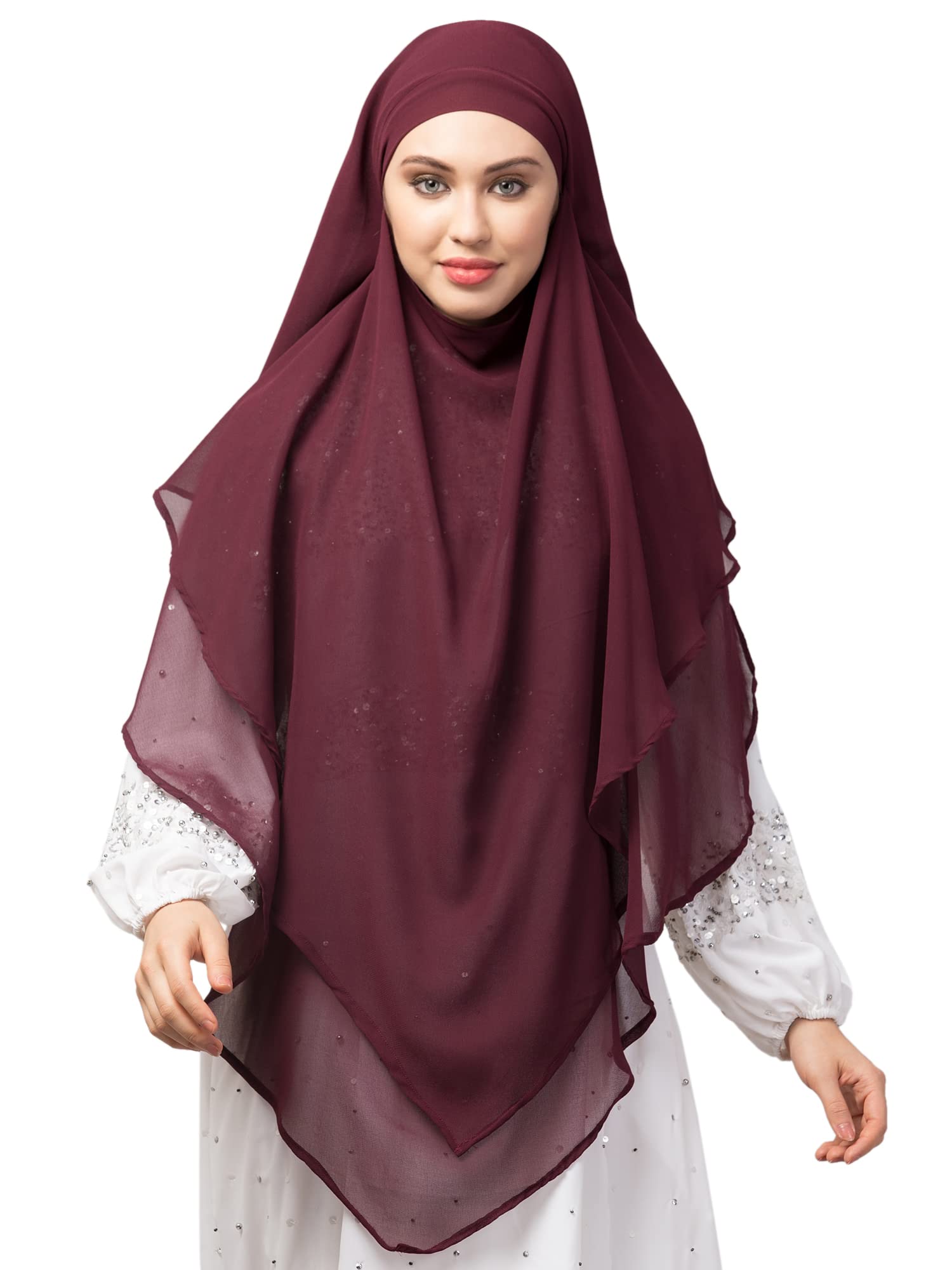 NAZNEEN Wine Triangle tow layers tie at back Ready to wear Hijab cum Naqab-image-24