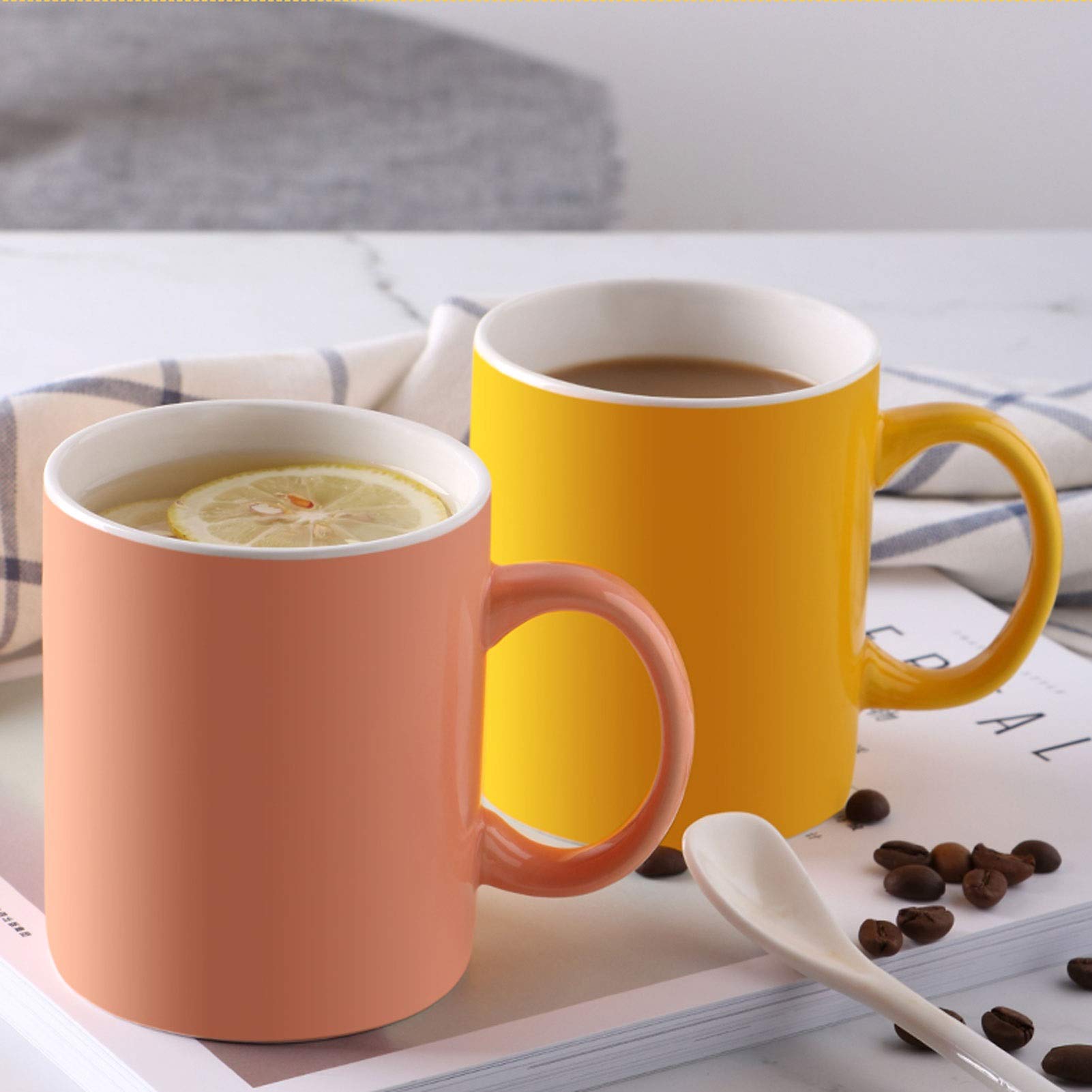 Generic Tazas de Café de Cerámica Tazas de Café de Cerámica de Color Juego de Tazas de Café de Ocio Familiar en la Sala de Estar (6)/Naranja/330 Ml