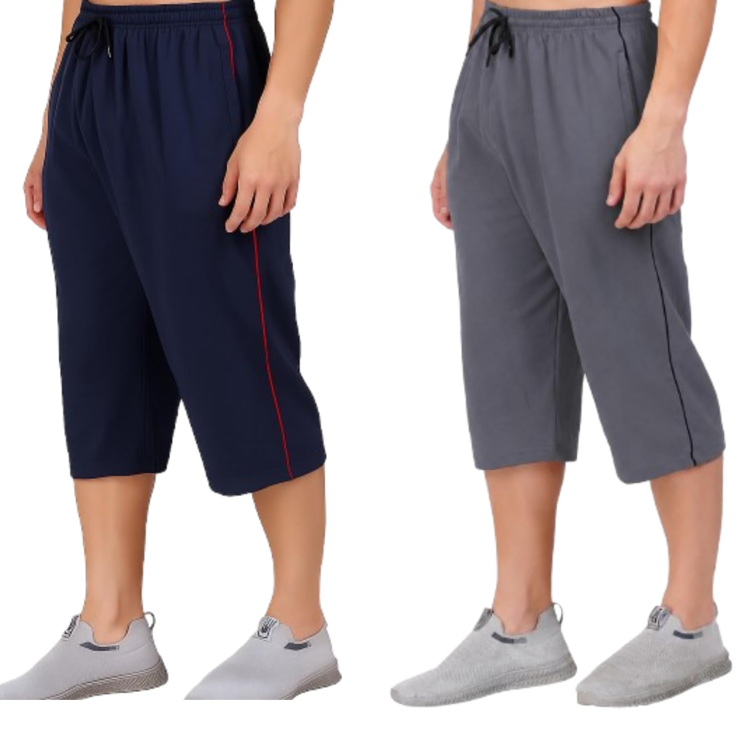 Men's Cotton Capri Three Fourth Shorts Dual Zipper 3/4th Pants Pack2-image-42