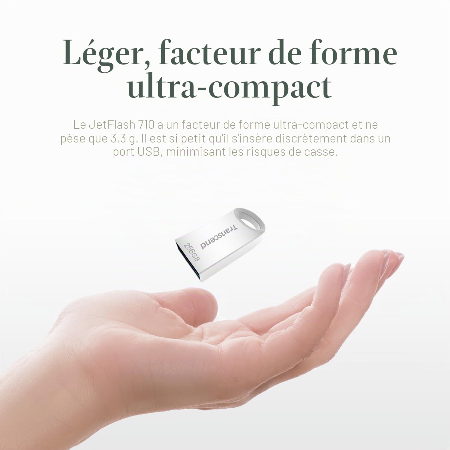 Transcend JetFlash 710S Clé USB 256GB, Petite et compacte 3.1 Gen 1 (pour Porte-clés), Argent - TS256GJF710S