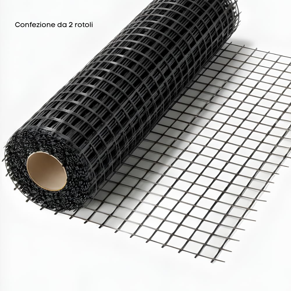 FORTUNATO Rete in Fibra di Vetro per Armatura Massetti e Intonaci, 2 Rotoli 1x50m, Maglia 40x40mm, 160g/m², Copertura 100mq, Trattamento Antialcalino