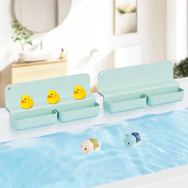 lives 2 Pack Bathtub Splash Guard, Silicone Tub Shelf 80 Suction Cups Attach to Bathtub, Bath Toy Tray Holder, Tub Water Splash Guard Play Shelf Area for Kids
