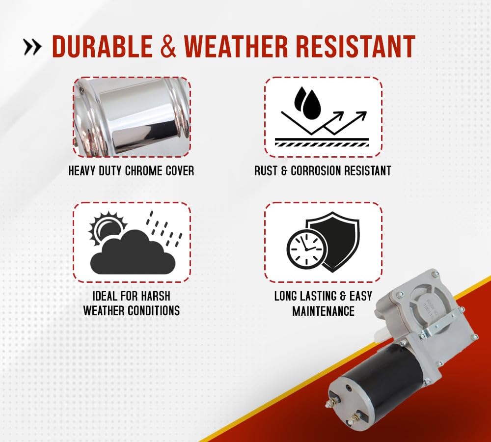 Mytee Products 1200W 90:1 Tarp Motor for Dump Truck Tarp Systems with Chrome Cover 12VDC / 59 AMPS / 60 RPM (1 Year Warranty)