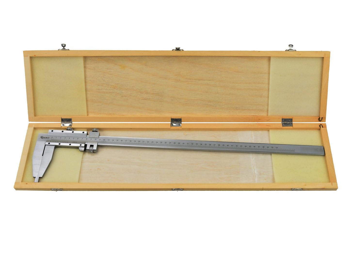 BSD Calibrador analógico de precisión 500 mm con estuche de madera para mediciones industriales y artesanales. Ideal para metal y madera.