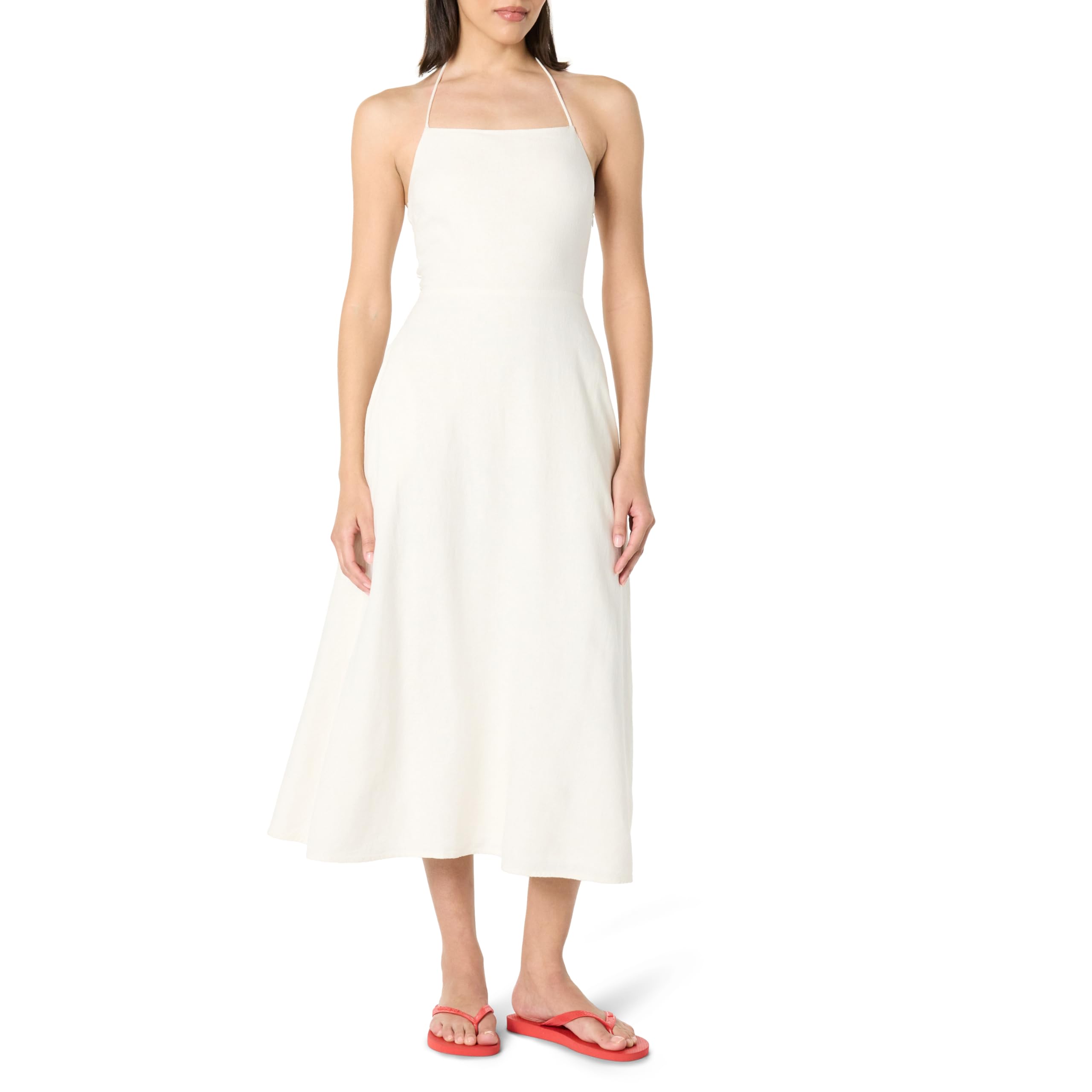 The Drop Halter Midi Dress, White, XS