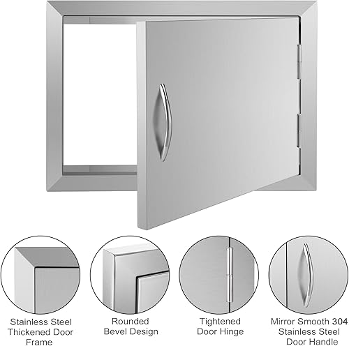 Miniatura 6 de Seeutek Puertas de cocina al aire libre de 24 pulgadas de ancho x 17 pulgadas de alto, construcción de pared única de acero inoxidable, puerta