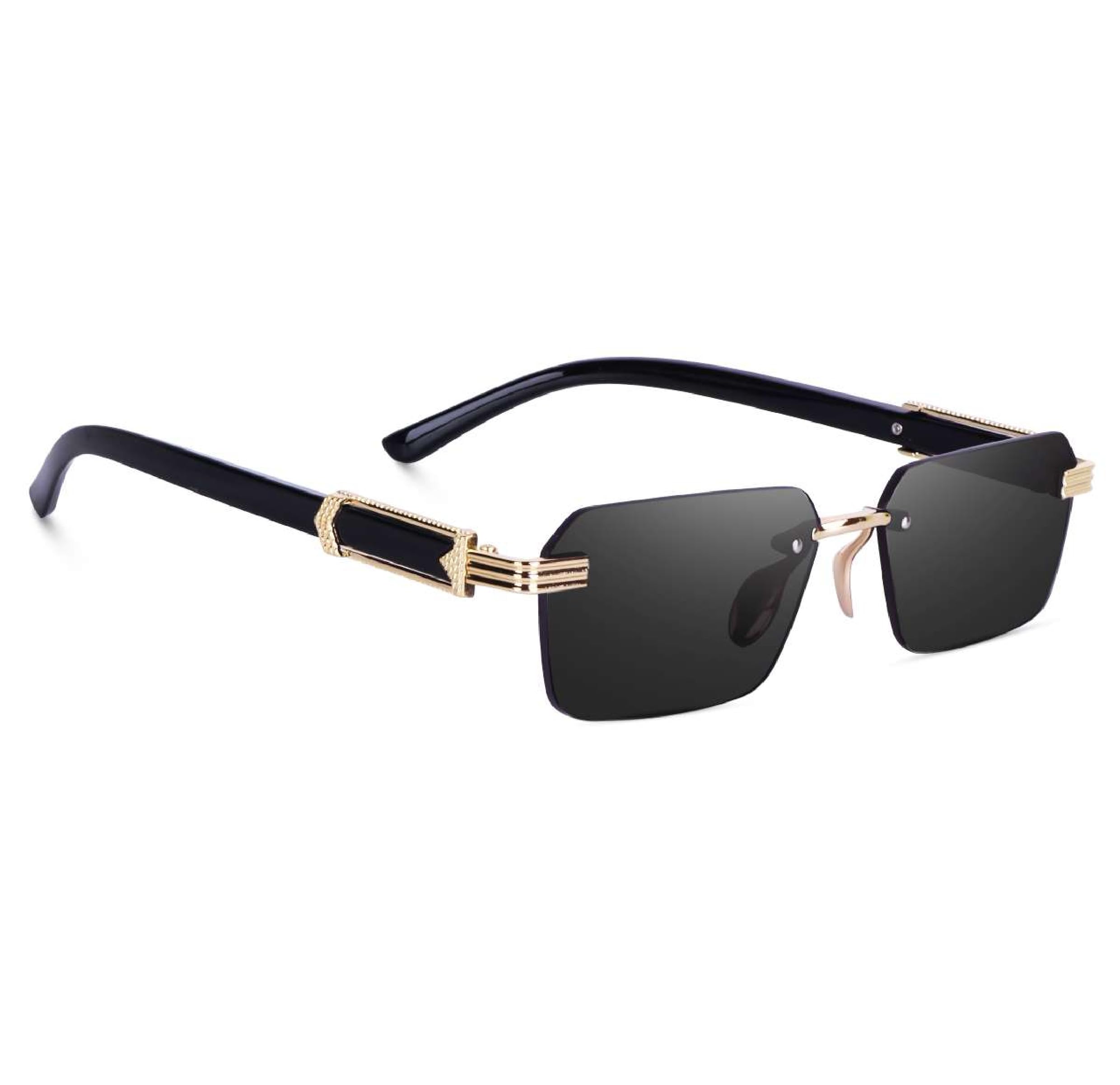 | Rimless Square Branded Latest and Stylish Sunglasses | Mc Stan | 100% UV Protected | Men & Women | Medium | Black Golden Frame/Black Lens - Pack of 1-image-47