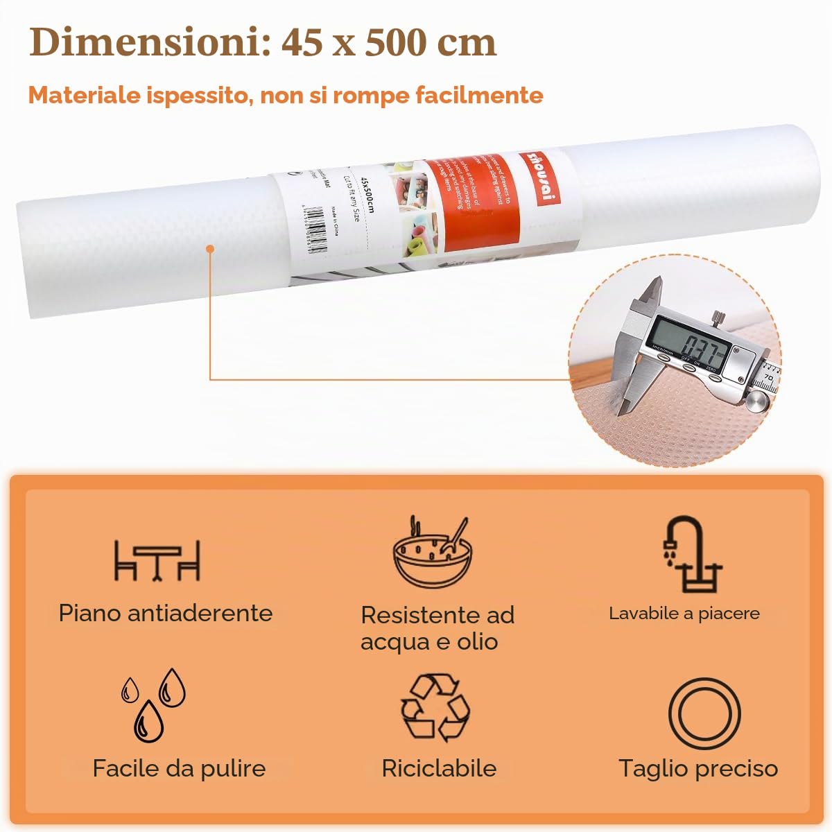 Tappetino per Cassetti Antiscivolo Trasparente 45x500cm Rivestimenti per Cassetti da Cucina Copri Cassetti Cucina Rivestimento Cassetto Non-Adesivo EVA Rotolo Carta Shelf Liners Frigorifero