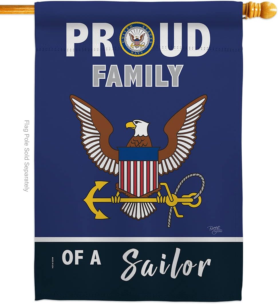 Breeze Decor Proud Family Sailor House Flag Armed Forces Navy USN Seabee United State American Military Veteran Retire Official Decoration Banner Small Garden Yard Gift Double-Sided, Made in USA