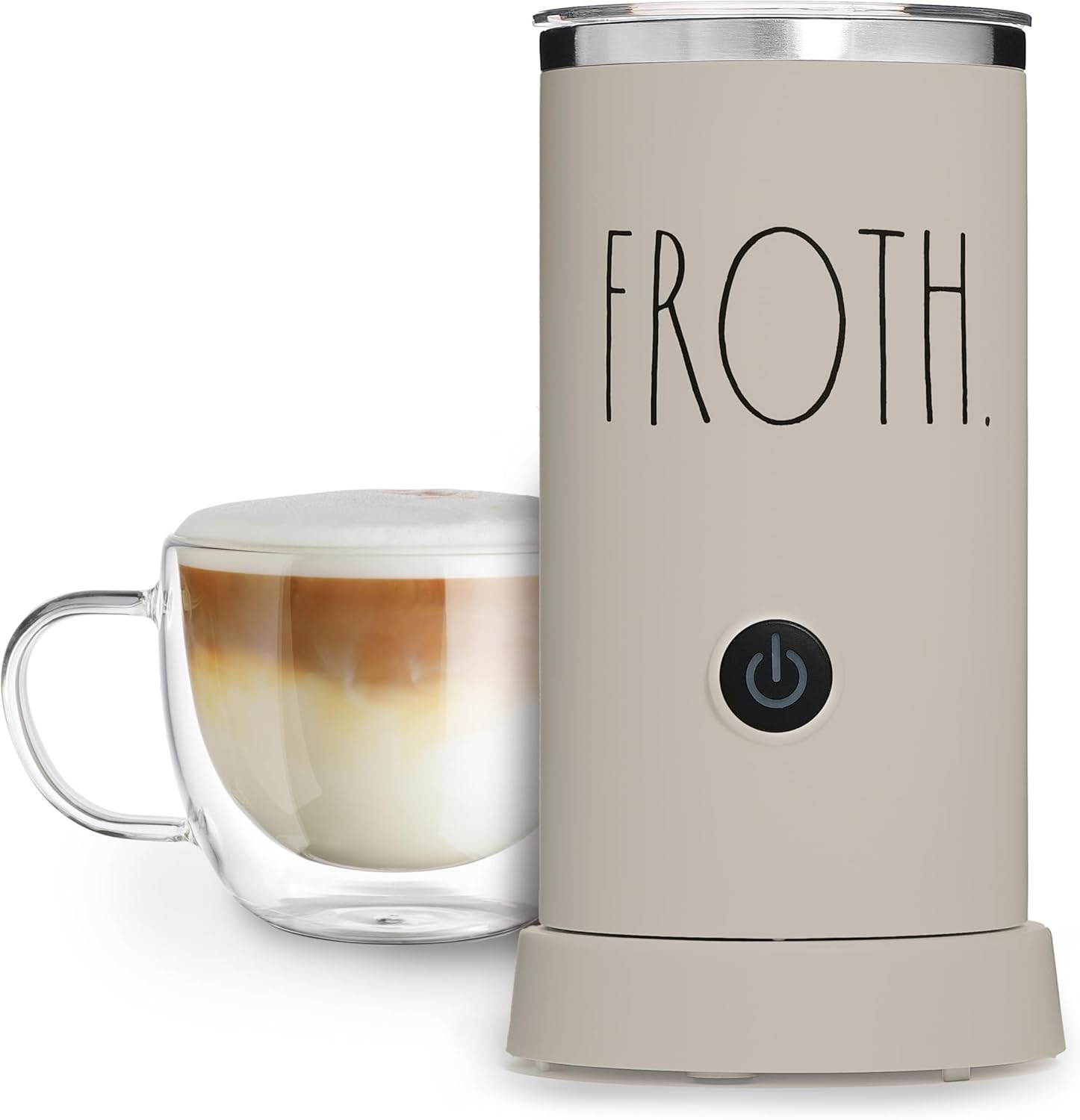 Rae Dunn Electric Milk Frother Steamer -Stylish Automatic Milk Steamer and Frother, Milk Warmer, Hot and Cold Foam Maker for Coffee, Latte, Cappuccino, Macchiato – 550 Watt (Sand)