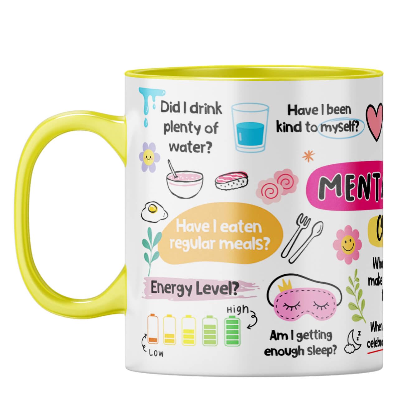 YuBingo Take Care Mug - Mental Health Awareness, Yellow Inner & Handle (Yellow Inner & Handle, Tea Cup, 310ML)