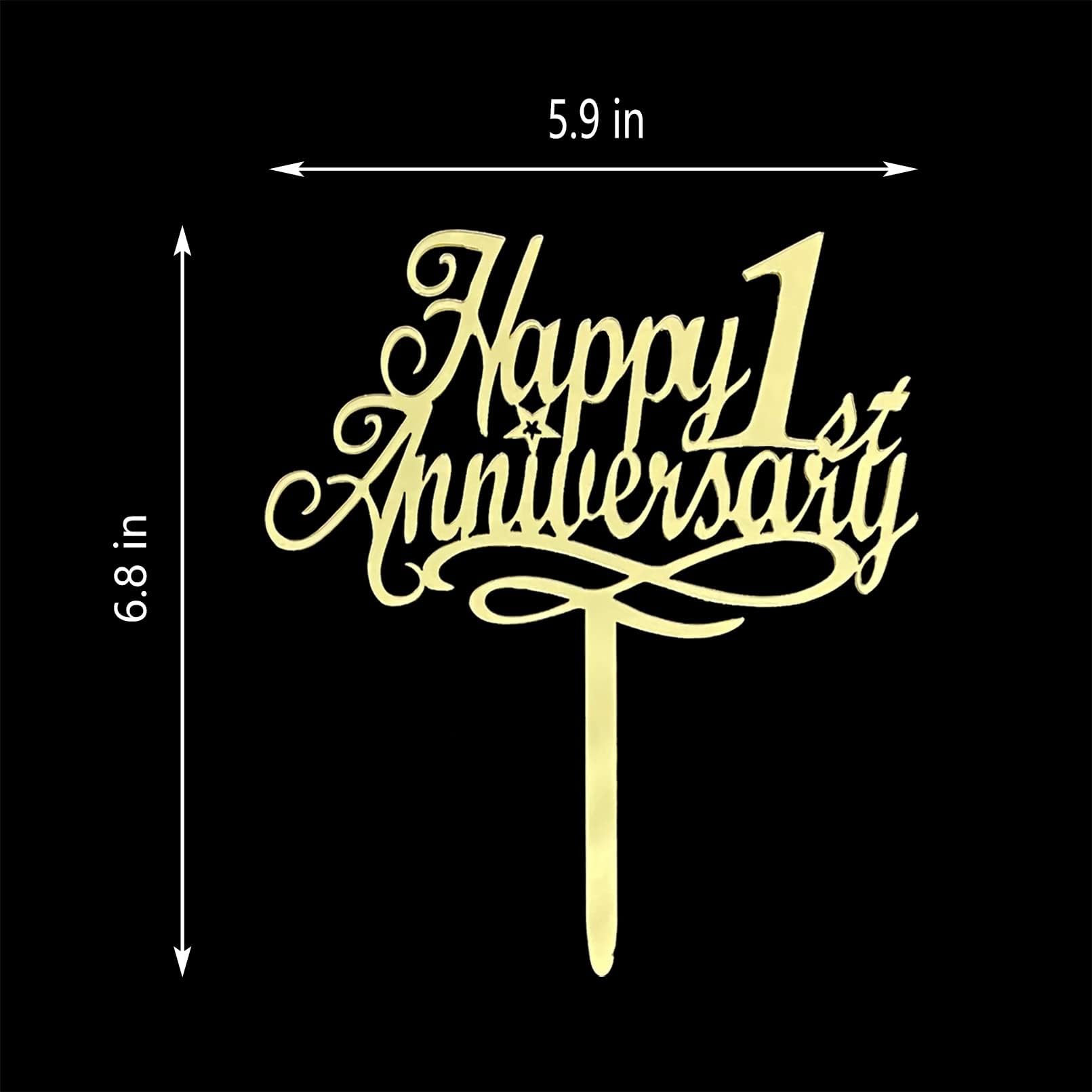 JIEEIN Happy 1st Anniversary Cake Topper-1st Wedding Anniversary,Company 1st Anniversary,1st/First Birthday Party Decoration-Mirror Gold Acrylic